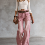Pink Acid Wash Wide Leg Cargo Jeans