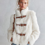 Luxurious White Stand-collar Faux-fur Short Coat
