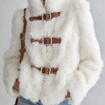 Luxurious White Stand-collar Faux-fur Short Coat