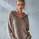 Stylish Loose-Fit Speckled Brown Hooded Sweater