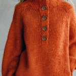Retro-chic Orange Mock-neck Half-button Mohair Knit Midi Dress