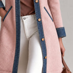 Casual Retro Pink Fleece Denim Patchwork Mid-length Coat
