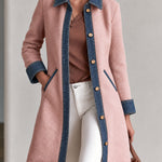 Casual Retro Pink Fleece Denim Patchwork Mid-length Coat