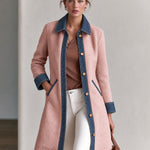 Casual Retro Pink Fleece Denim Patchwork Mid-length Coat