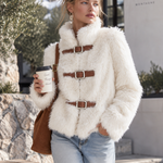 Luxurious White Stand-collar Faux-fur Short Coat