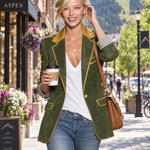 Vintage Equestrian Olive Green Suede Blazer With Contrast Trim And Striped Cuffs