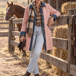 Casual Retro Pink Fleece Denim Patchwork Mid-length Coat