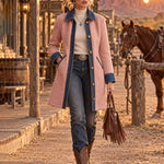 Casual Retro Pink Fleece Denim Patchwork Mid-length Coat