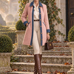 Casual Retro Pink Fleece Denim Patchwork Mid-length Coat