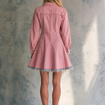 Pink Denim Jacket Dress Button Front Frayed Hem Mini Coat
