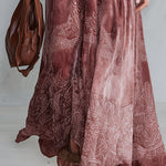 Vintage-style Dusty Pink Printed V-neck Velvet Maxi Dress