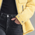 Retro Chic Yellow Pocket Zip-up Fleece Coat