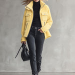 Retro Chic Yellow Pocket Zip-up Fleece Coat