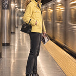Retro Chic Yellow Pocket Zip-up Fleece Coat