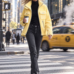 Retro Chic Yellow Pocket Zip-up Fleece Coat