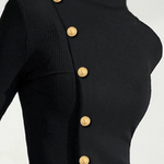 Long Sleeves Skinny Buttoned Solid Color High Neck T-Shirts Tops