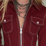 Western Contrast Stitch Zip-Front Denim Mini Shirt Dress