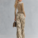 Retro Casual Khaki Camouflage Cargo Velour Pants