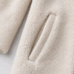 Casual And Stylish Velvet Leopard Print White Fleece Zip-up Mid-length Coat