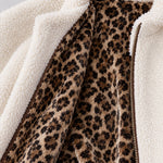 Casual And Stylish Velvet Leopard Print White Fleece Zip-up Mid-length Coat