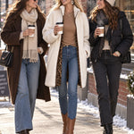 Casual And Stylish Velvet Leopard Print White Fleece Zip-up Mid-length Coat