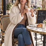 Casual And Stylish Velvet Leopard Print White Fleece Zip-up Mid-length Coat