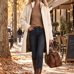 Casual And Stylish Velvet Leopard Print White Fleece Zip-up Mid-length Coat