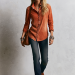 Rust Soft Cotton Relaxed Wash Button Down Shirt