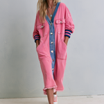 Retro Casual Pink Washed Denim Color block Shirt Dress