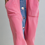 Retro Casual Pink Washed Denim Color block Shirt Dress