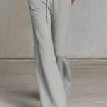 Fashionable Sporty Grey Half-zip Button Sweatshirt And Wide-leg Pants Set