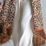 Chic Urban Faux-Fur Hem Grey Patchwork Leopard-Print Coat