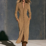Fashionable Retro Camel Denim Frayed Cardigan Midi Dress
