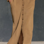 Fashionable Retro Camel Denim Frayed Cardigan Midi Dress