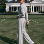 Fashionable Sporty Grey Half-zip Button Sweatshirt And Wide-leg Pants Set