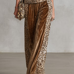 Vintage Western Leopard Trim Velvet Hooded Jacket And Wide-Leg Pants Set