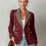 Burgundy Double and Striped Lapels Breasted Blazer