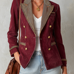 Burgundy Double and Striped Lapels Breasted Blazer