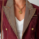 Burgundy Double and Striped Lapels Breasted Blazer