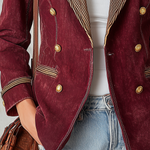 Burgundy Double and Striped Lapels Breasted Blazer