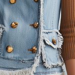 Light Blue Frayed Gold Button Front Denim Vest