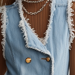 Light Blue Frayed Gold Button Front Denim Vest