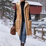 Rustic Western Camel Faux Shearling Hooded Sleeveless Longline Suede Vest