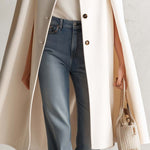 Retro Elegant Ivory Leopard Faux Fur Collar Wool Blend Swing Cape Coat