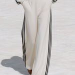 Casual Sporty Black Ribbon White Half-Zip Sweatshirt And Wide-Leg Pants Set