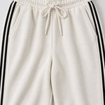 Casual Sporty Black Ribbon White Half-Zip Sweatshirt And Wide-Leg Pants Set