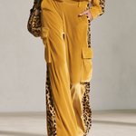 Retro Chic Yellow Leopard Print Velvet Top & Wide-Leg Pants Set