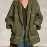 Women's Vintage-Style Elegant Olive Green Fleece Casual Jacket