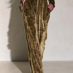 Vintage Utility Camo Olive Velvet Hooded Zip-Up Wide Leg Long Sleeve Jumpsuit