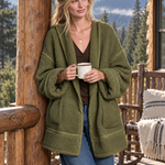 Women's Vintage-Style Elegant Olive Green Fleece Casual Jacket